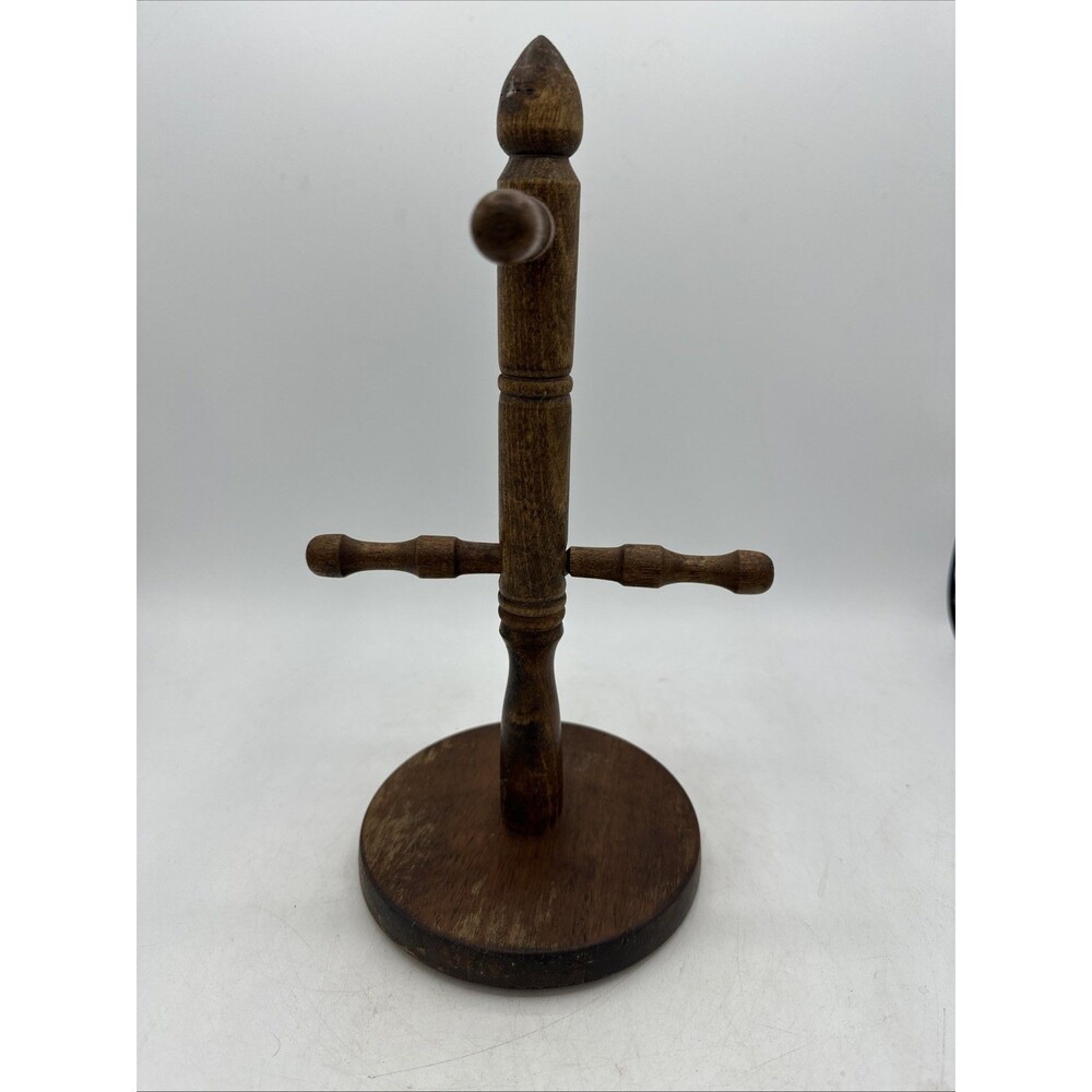 Vintage Wooden Mug Tree Holder Dark Wood 4 Pegs 11” - Picture 6 of 16